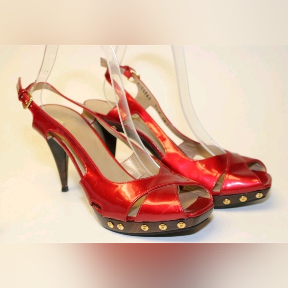 Sale❗️Stuart Weitzman Blenny Womens 7.5 M Red Leather Platform Slingback Heels - Picture 7 of 16